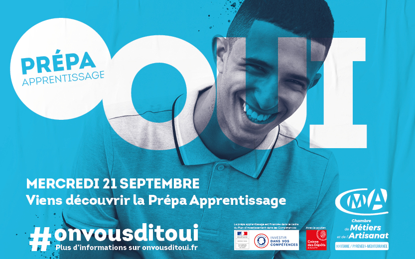 Découvrez la prépa apprentissage le mercredi 21 septembre dans les 13 CFA de la CMA de Région Occitanie: ateliers découvertes etc..